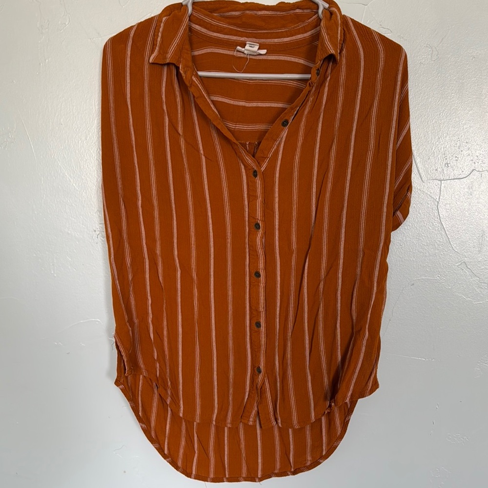 Striped Button-Up Shirt in Rust and White